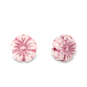 Abalorios Checos flor 7mm Rosa magenta met&aacute;lico-blanco