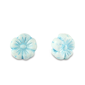 Abalorios Checos flor 7mm Azul claro met&aacute;lico-blanco