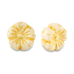 Abalorios Checos flor 9mm Amarillo lim&oacute;n-blanco