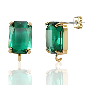 Pendientes de Cristal con anilla rect&aacute;ngulo Verde-dorado