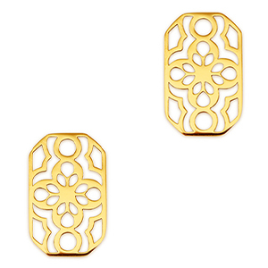 Colgantes Acero Inox entrepieza oct&oacute;gono flor Dorado