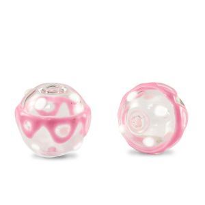 Abalorios de cristal pintados a mano 14mm Transparente-rosa blanco