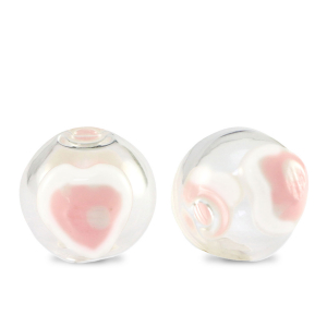 Abalorios de cristal pintados a mano 14mm Transparente-blanco rosa suave