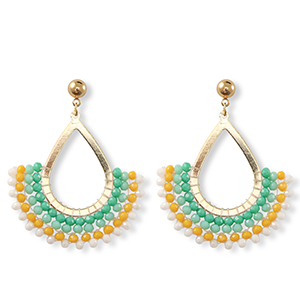 Pendientes faceteados gota Dorado-multicolor