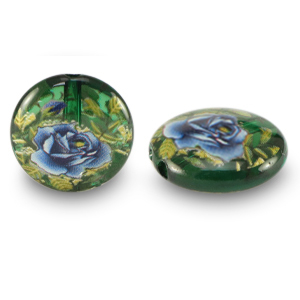 Abalorios de cristal 14mm flor Verde transparente-azul