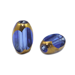 Abalorios de cristal ovalados faceteados Azul real transparente-dorado