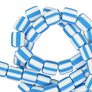 Abalorios de pol&iacute;meros 6mm Blanco-azul celeste
