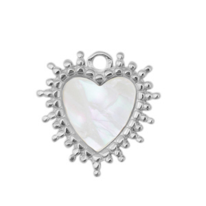 Colgantes Acero Inox concha coraz&oacute;n Plateado-blanco (color natural)