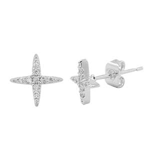 Metal TQ lat&oacute;n pendiente zirconia estrella Plateado