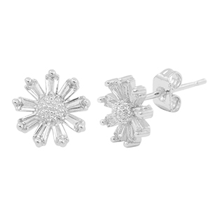 Metal TQ lat&oacute;n pendiente zirconia flor Plateado