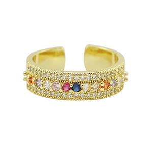 Metal TQ lat&oacute;n anillo zirconia Dorado-multicolor