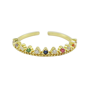 Metal TQ lat&oacute;n anillo zirconia Dorado-multicolor