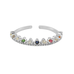 Metal TQ lat&oacute;n anillo zirconia Plateado-multicolor