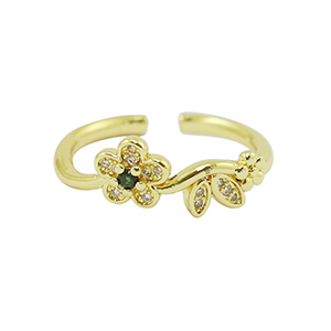 Metal TQ lat&oacute;n anillo zirconia Dorado-cristal negro