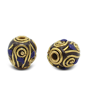 Abalorios bohemios Azul real oscuro-oro antico