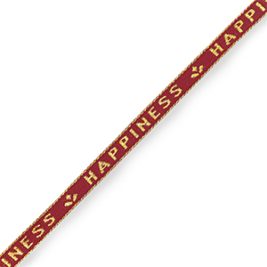 Cinta con texto "happiness" Rojo burdeos-dorado
