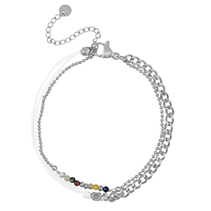 Pulseras Acero Inox doble capa Plateado-Blanco