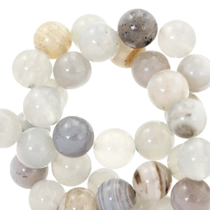 Piedras naturales Calcedonia (Cuarzo) y &Aacute;gata 6mm &Oacute;pal multicolor gris-beige