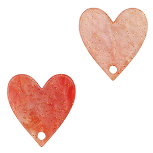 Colgantes de resina coraz&oacute;n Rojo coral