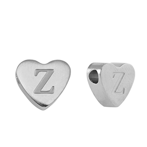 Abalorios Acero Inox coraz&oacute;n letra Z Plateado
