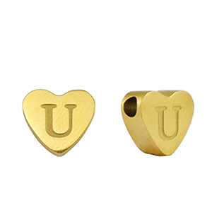 Abalorios Acero Inox coraz&oacute;n letra U Dorado