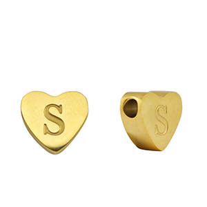 Abalorios Acero Inox coraz&oacute;n letra S Dorado