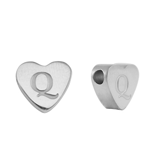 Abalorios Acero Inox coraz&oacute;n letra Q Plateado