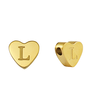 Abalorios Acero Inox coraz&oacute;n letra L Dorado