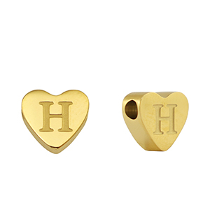 Abalorios Acero Inox coraz&oacute;n letra H Dorado