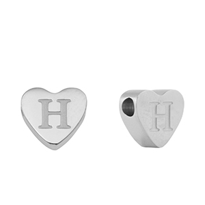 Abalorios Acero Inox coraz&oacute;n letra H Plateado