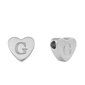 Abalorios Acero Inox coraz&oacute;n letra G Plateado