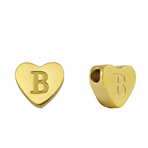 Abalorios Acero Inox coraz&oacute;n letra B Dorado