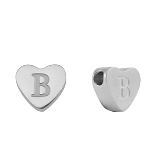 Abalorios Acero Inox coraz&oacute;n letra B Plateado