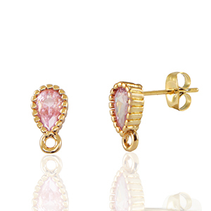 Pendientes de Cristal con anilla gota Rosa-dorado