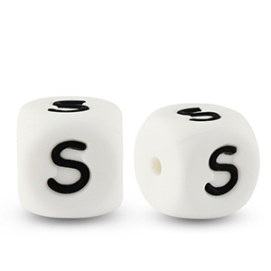 Abalorios letras de silicona S Blanco-negro