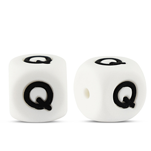 Abalorios letras de silicona Q Blanco-negro