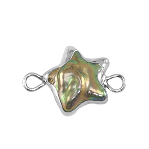 Perlas de agua dulce entrepieza estrella Plateado-verde oc&eacute;ano