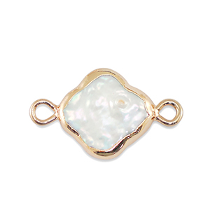Perlas de agua dulce entrepieza tr&eacute;bol Dorado-blanco natural