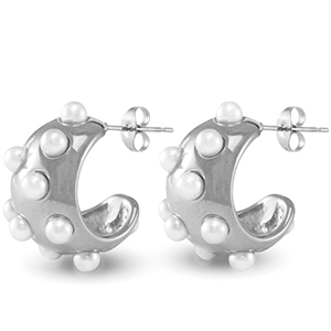 Pendientes Acero Inox Imitaci&oacute;n de perlas Plateado
