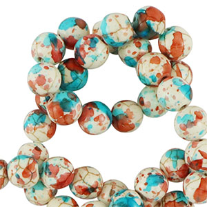 Abalorios de cer&aacute;mica 8mm Blanco-rojo azul