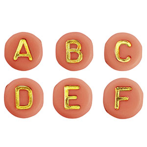 Abalorios letras acr&iacute;licas mix Naranja melocot&oacute;n-oro