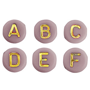Abalorios letras acr&iacute;licas mix Rosa empolvado-oro