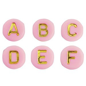 Abalorios letras acr&iacute;licas mix Rosa claro-oro