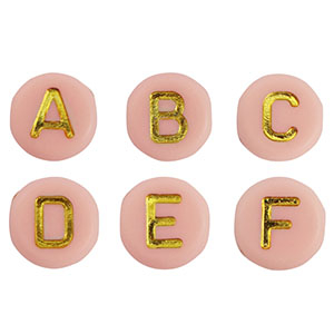 Abalorios letras acr&iacute;licas mix Rosa beb&eacute;-oro