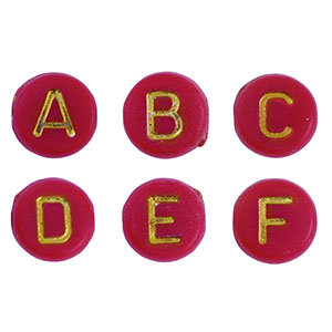 Abalorios letras acr&iacute;licas mix Rojo-oro