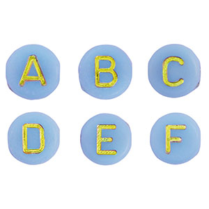 Abalorios letras acr&iacute;licas mix Azul claro-oro