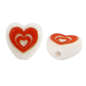Abalorios letras acr&iacute;licas coraz&oacute;n Blanco-rojo