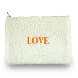 Neceser tejido Teddy "LOVE" Blancuzco-naranja