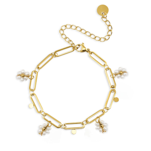 Pulseras Acero inox perlas Dorado
