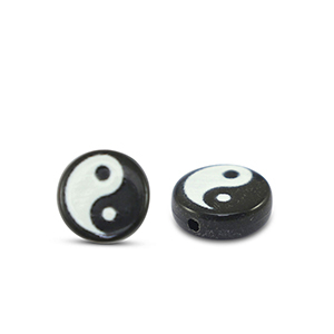 Abalorios letras acr&iacute;licas Yin & Yang Negro-blanco